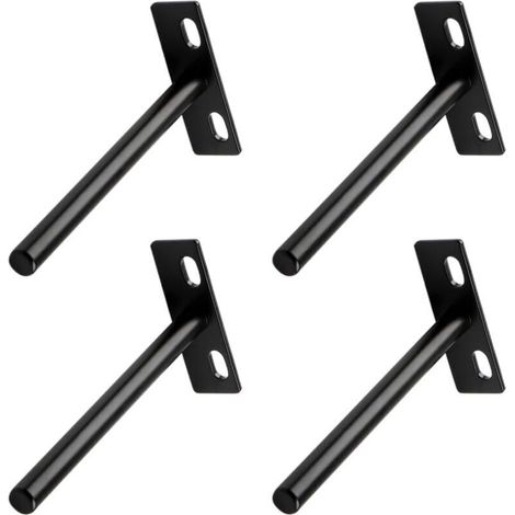 UlisemLot de 4 supports d'étagère flottants robustes, noirs, invisibles, en forme de T, pour étagères en bois dissimulées