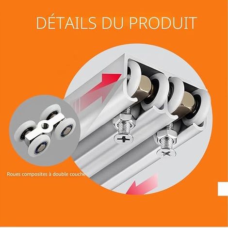 Roulettes Porte de Douche, Roulettes pour Porte Coulissante, Roulement à Billes en Métal pour Rail de Porte Coulissante, Glissement Silencieux, Adapté Douche, Cuisine, Baie Vitrée et Intérieur (1/3)