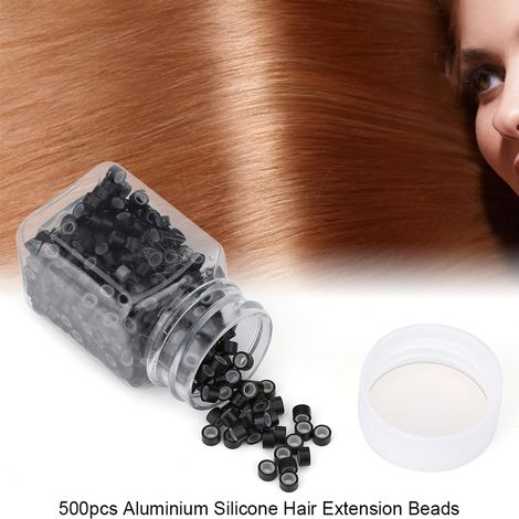 Perles en Aluminium et Silicone pour Extensions Micro-anneaux, Décorations Tressage Noir (1/4)