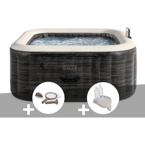 Kit spa gonflable Intex PureSpa Ardoise carré Bulles 4 places + Kit d'entretien + Porte-verre