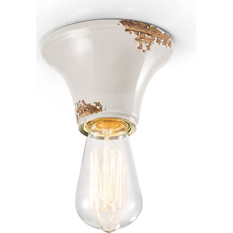 Plafoniera Vintage Tonda Piccola Ceramica Bianca 1 Luce E27 (1/3)