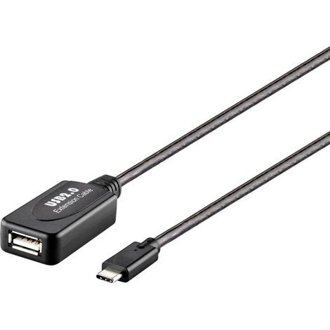 Renkforce Câble USB USB 2.0 USB-C® mâle, USB-A femelle 10.00 m noir actif avec amplification du signal, contacts dorés RF-5067256 S228562