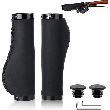 Poignées de Guidon de Vélo, Poignées de Vélo Ergonomiques Antidérapantes Poignées de Vélo en Cuir PU avec Serrure en Aluminium pour Vélo de 22,2mm Scooter VTT Bicyclette (1/5)