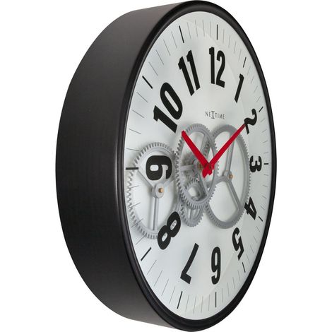 Horloge murale avec engrenages mobiles en métal verre et plastique 36 cm noir ou blanc - PANGIVO (1/5)