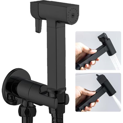 Kit Douchette WC Noir, Laiton Douchette Toilette Un Dedans Un Dehors Douchette WC Kit Complet avec Pulvérisateur Double Fonction, 1.2m Tuyau de Douche (1/5)