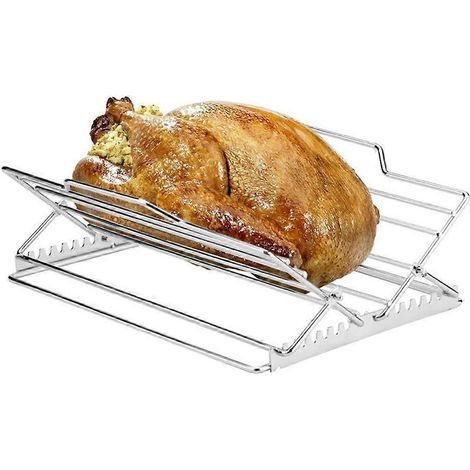 Voici un titre produit optimisé en français (caractères : 186) :
"Support pliable en V pour rôtir poulet, dinde et grande volaille - Accessoire de cuisson pour four, barbecue et rôtissoire - Support (1/3)