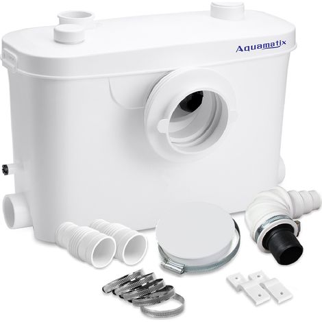 Aquamatix Hebeanlage 400W Sanitär Abwasserpumpe 100L/min 6,5m Vertikale Förderstrecke mit 3 Einlässen für Toilette, Waschbecken und Badewanne mit Kohlefilter (1/5)