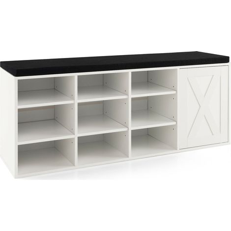 Banco para zapatos con cojín y estantes ajustables, blanco (1/5)