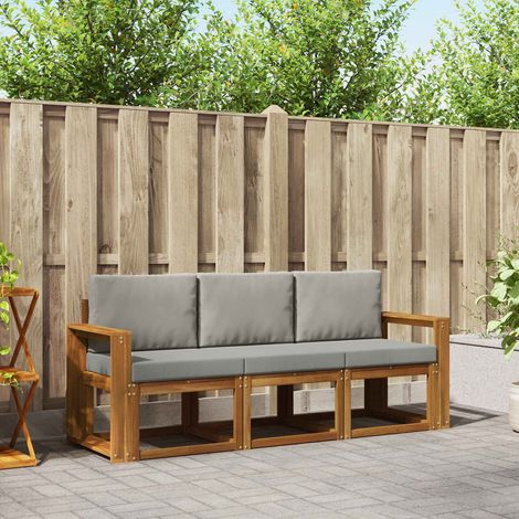Outdoor-Sofagarnitur mit Kissen 3 pcs Natürlich und Hellgrau (1/5)