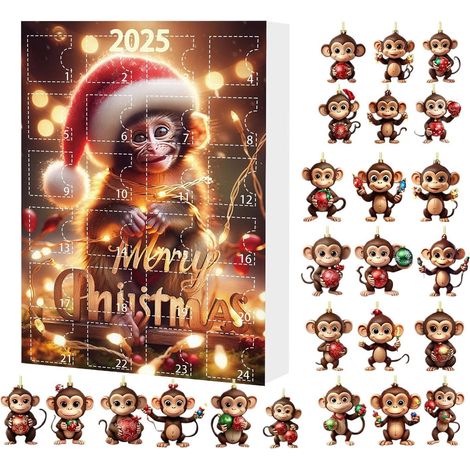 Acryl-Affenanhänger – 2D-Weihnachts-Adventskalender – 24-teilig – Festliche Dekoration für Thanksgiving, Geburtstag, Wohnung, Schule, Büro (1/5)