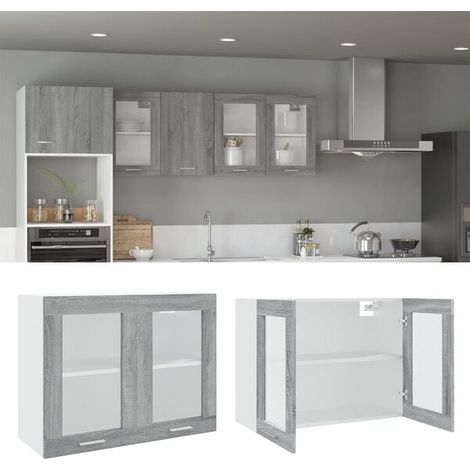 Vitrine Suspendue LYON Gris Sonoma 80 X 31 X 60 Cm, Bois D'ingénierie (1/4)