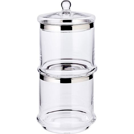 Pot de conservation à deux étages avec couvercle en verre soufflé à la bouche et bord platine 29 cm Ø 14 cm (1/5)