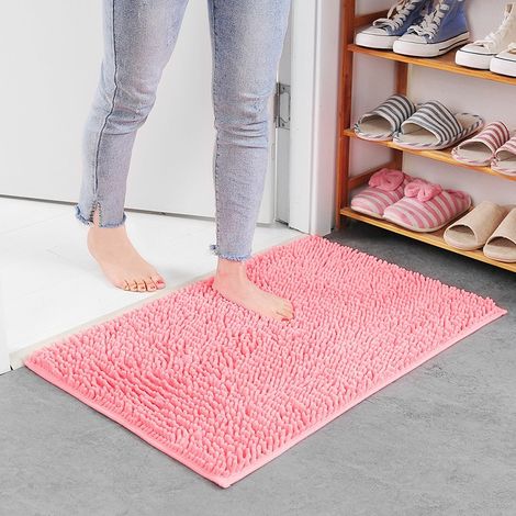 Weiche und flauschige Chenille-Fußmatte für Schlafzimmer, Küche, Wohnzimmer, Badezimmer, Eingangsbereich, wasserabsorbierend, rutschfest – Rosa