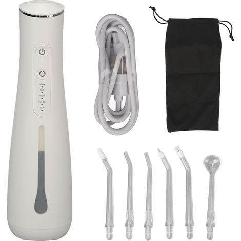Nettoyeur dentaire portable 6 modes pour soins bucco-dentaires, blanchiment des dents, avec buses, jet d'eau rechargeable. (1/5)