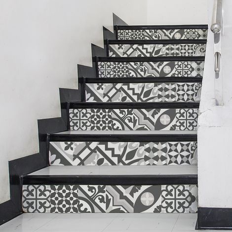 Stickers adhésifs escalier carrelages contremarche - FLEURIA - 2 bandes de 15x105cm (1/5)