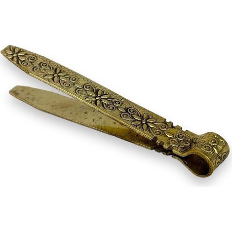 Pince à charbon vintage en laiton avec poignée gravée florale – Pince à encens au design antique, 10,5 cm (1/4)