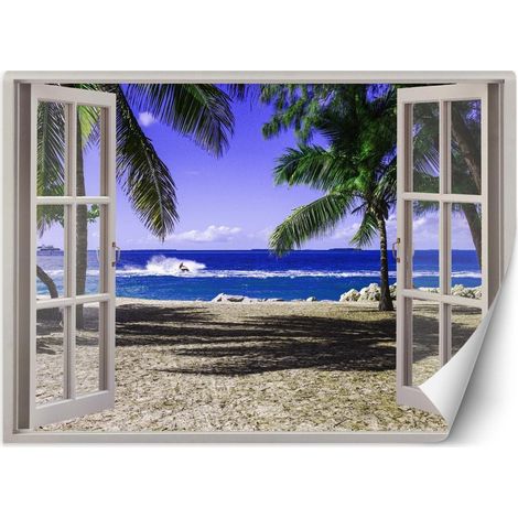 Papier peint fenêtre avec vue sur la plage tropicale - 210 x 150 cm