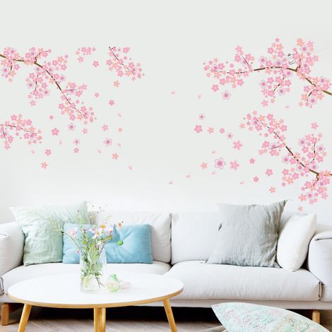 Autocollants muraux aquarelle fleurs de cerisier pour enfants, décollez et collez, détachables, pour chambre de bébé, chambre d'enfant, salon, 50x70cm (1/5)