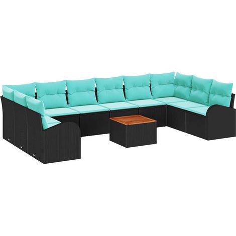 Garden Sofa Set 11 pcs Black and Turquoise Poly Rattan vidaXL (1/5)