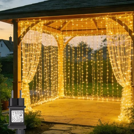 Guirlandes Lumineuses Rideau 600 LED Rideau Lumineux avec Transformateur, Timer, 8 Modes Guirlande Lumineuse Mariage IP65 Étanche Lumiere Noel Pour Interieur Exterieure Decoration