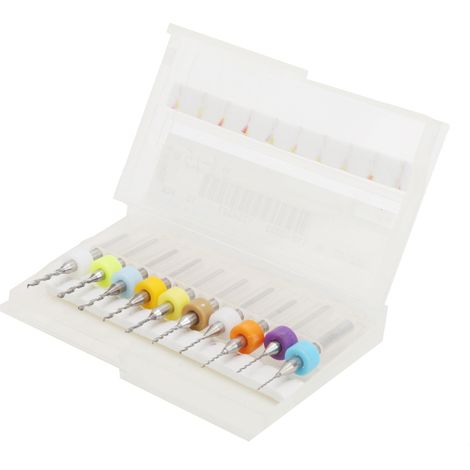 Set mit 10 Mikro-Hartmetallbohrern für Feinbohrungen in Leiterplatten (0,6-1,5 mm) (1/5)