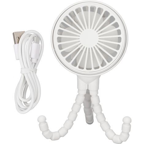 Mini portable fan with 3 speeds, 360° rotation, rechargeable, with flexible stand, ideal for the office, bedroom and camping (white). - AquaForge (1/5)