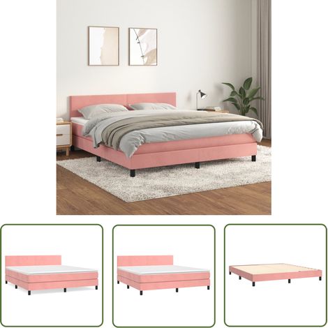 The Living Store Sommier à lattes de lit avec matelas Rose 160x200 cm Velours - Lit Tapissier - Lit Velours - Lit Double - Literie - Chambre À Coucher (1/5)