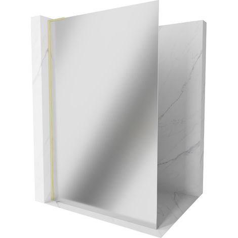 Mexen Kioto L panel de ducha Walk-in 90 x 200 cm, espejo, oro cepillado - 800-090-103-55-50