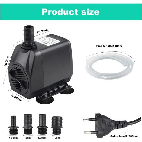 Pompe à Eau 2500L/H Submersible Pompe 45W Pompe de Bassin, Pompe de Filtration, Pompe à Fontaine, Pompe D'alimentation, Pompe Ruisseau avec Câble de 2M, Tuyau, 4 Buses pour Étang Aquarium