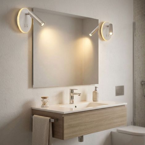 2x Applique a LED, lampada da soggiorno, faretto orientabile, bianco, metallo, D 14,6 cm (1/5)