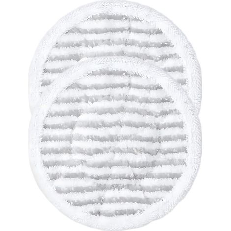 Lot de 2 tampons de rechange pour balai vapeur Shark S8001 S8201 S7000 (YYH65257) : tampons ronds en microfibre rayée, gris, pour sols durs. (1/5)