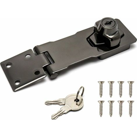 cerradura de seguridad, 10 cm, cerradura de llave de aleación de zinc, negra, para puerta principal y garaje. (1/5)
