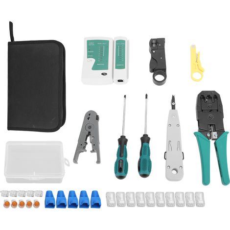 Kit de pince à sertir RJ45, coupe-câble et dénudeur avec connecteurs RJ pour câbles Cat5 et Cat6. (1/5)