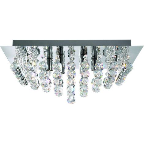 Searchlight Hanna - Semi-plafonnier carré à 6 ampoules au chrome, verre cristal, G9