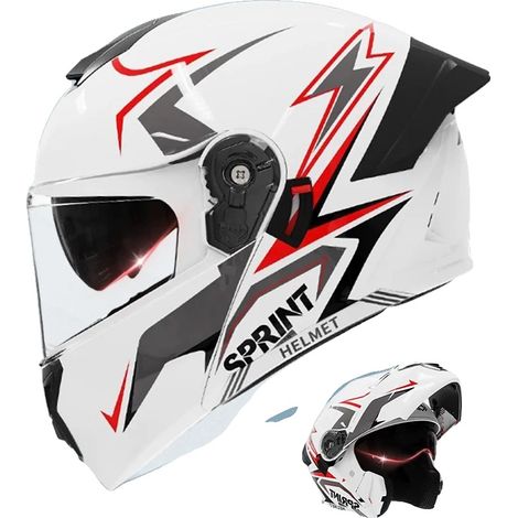 Casque de moto, intégral, certifié DOT, Blanc et rouge (1/2)
