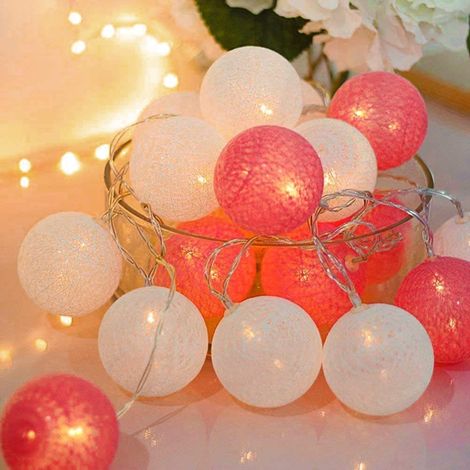 1 Guirlande Lumineuse 3,3M 20 LED Boules Coton Fil Cuivre Piles Intérieur Extérieur Fête