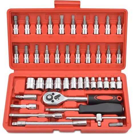 Set di chiavi a bussola da 46 pezzi e set di attrezzi di precisione per meccanici con cacciavite e cricchetto reversibile (1/5)