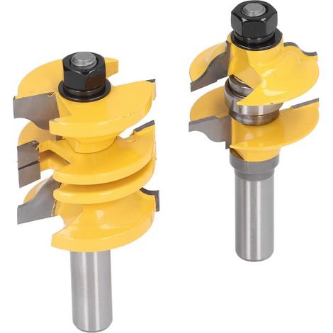 Jeu de 2 Fraises à Tenon pour Porte d'Entrée, Carbure Acier Allié, Rainure Moulure Réglable, Queue de 1/2 Pouce (1/5)