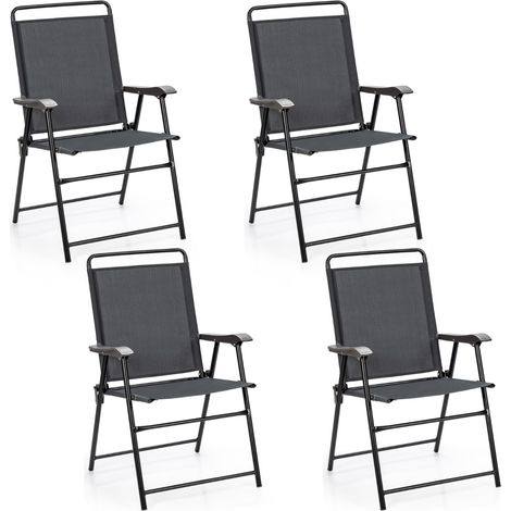 Set di 4 sedie pieghevoli da esterno, Sedie da patio portatile con schienale e braccioli per giardino Grigio (1/4)