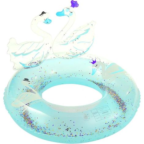 Bouée gonflable en forme de cygne avec des paillettes vertes. (1/5)