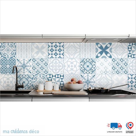 Crédence : Carreaux ciment classique - Couleur Bleu Pastel - Alu composite - 120 - 60 (1/3)