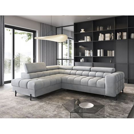 Ecksofa mit Schlaffunktion Sofa AMARA Stoff Paros Hellgrau Ottomane Links (1/5)
