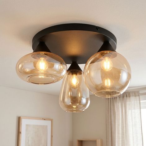 Deckenleuchte Deckenlampe Wohnzimmerlampe schwarz Rauchglas 3-flammig H 24,5 cm (1/5)