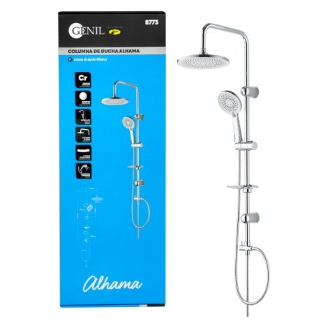 Columna De Ducha Cromada Modelo Alaha 1.5m  3 Funciones Rociador Ø22cm (1/5)