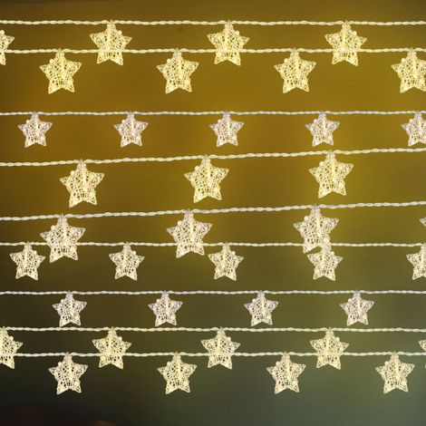 Luci natalizie Decorazione natalizia stelle-catena luminosa di design lampada a stella, metallo argentato, batteria 10x LED 3000K bianco caldo, L 165 cm, set da 9