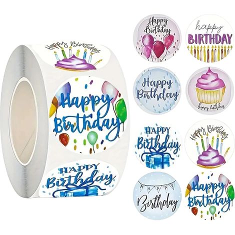 Paquet d ' autocollants d ' emballage, 500 pièces rouleau d ' étiquettes anniversaire avec joints ronds de 1 pouce pour boîtes à cadeaux, fermetures d ' enveloppe et décor de pot étiquettes de rouleau (1/5)