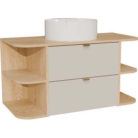 Mobile lavabo sospeso con nicchie e lavabo da appoggio rotondo Beige e naturale chiaro 100 cm - LAVENA (1/5)