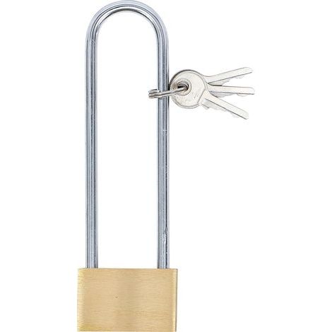 1 lucchetto in ottone, con archetto extra alto 100 mm, spessore 5 mm, larghezza 23 mm, per uso esterno. (1/5)