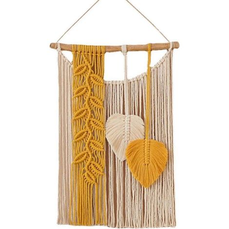 Wandbehang im Bohemian-Chic-Stil aus Makramee, gewebter Wandteppich mit Quasten, 38 x 69 cm (15 x 27 Zoll). (1/5)