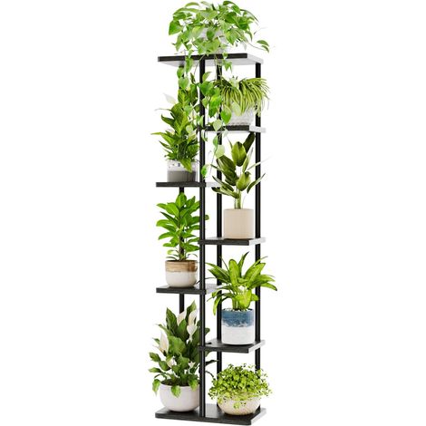 Support Plantes Interieur, Support Plante 7 Niveaux en Métal pour Multiple Plantes, Étagère à Fleurs d'Angle pour Intérieur et Extérieur, Noir (1/5)